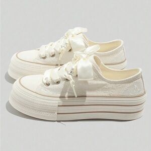 Chic Cream Lace Platform Sneakers